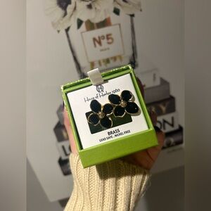 House of Harlow 1960 Gold Plumeria Stud Earrings, Boho Floral, NWT